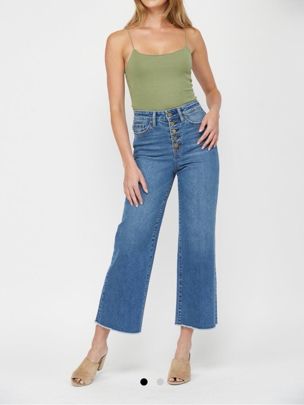 Mica Los Angeles Medium Blue High-Rise Wide Leg Jeans button fly MDP-W020M Sz 29